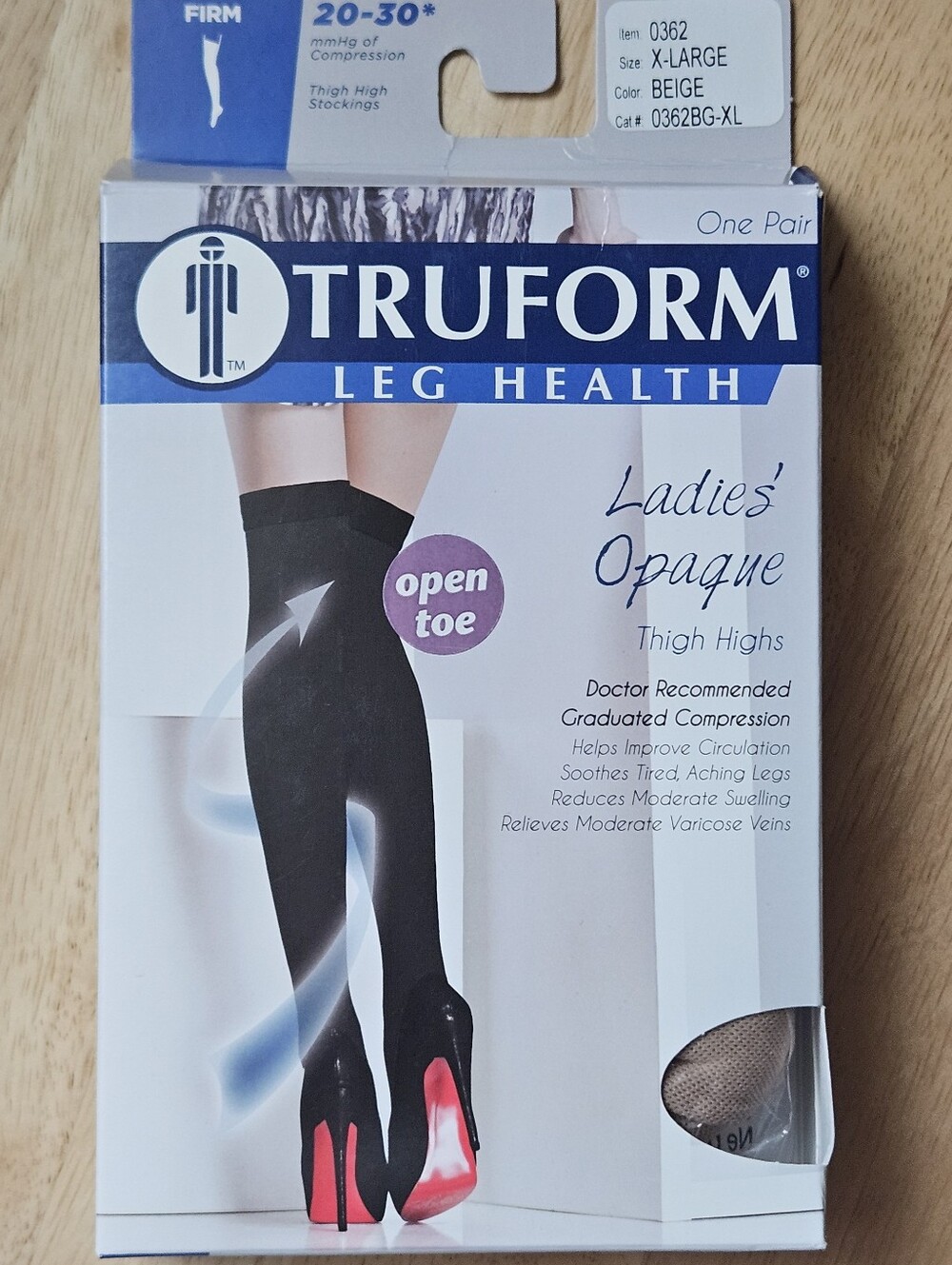 Truform Thigh High Firm Compression Stockings XL Beige